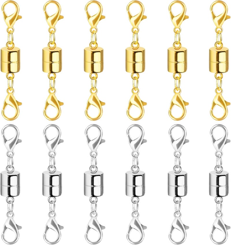 SUTQIGUI Magnetic Necklace Clasp and Closures with Double Lobster Clasp, 14K Gold and Silver Necklace Extenders for Women Jewelry Magnetic Clasps for Necklaces, Bracelet Necklace Extender(12PCS) - Image 1